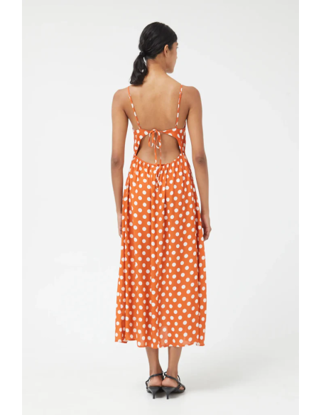 COMPANIA FANTASTICA Μακρύ φόρεμα με ανοιχτή πλάτη και καφέ πουά -  12123