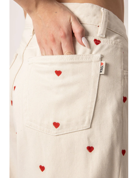 Relaxed Multiheart Ivory Pants -AP023-01-K002