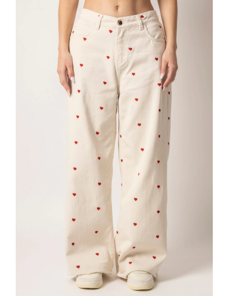 Relaxed Multiheart Ivory Pants -AP023-01-K002