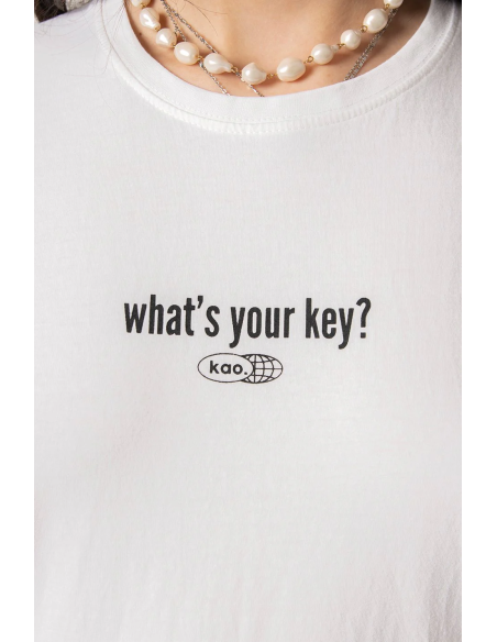 Washed What's your Key White T-shirt - AP015-01-M002