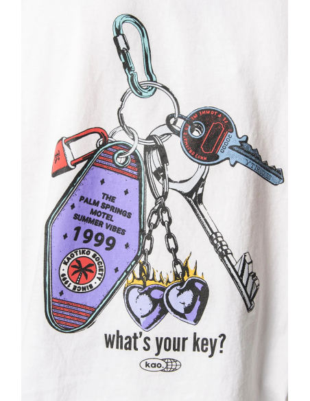 Washed What's your Key White T-shirt - AP015-01-M002