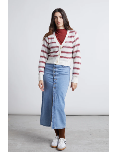 24COLOURS Cardigan White/Red - 41175b