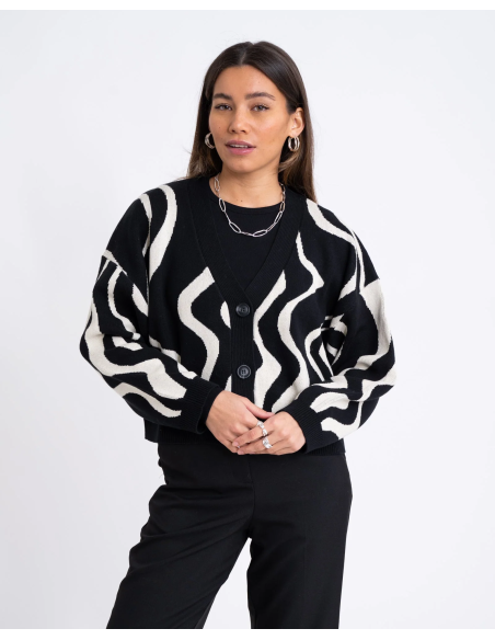 24COLOURS CARDIGAN BLACK WHITE -41209a