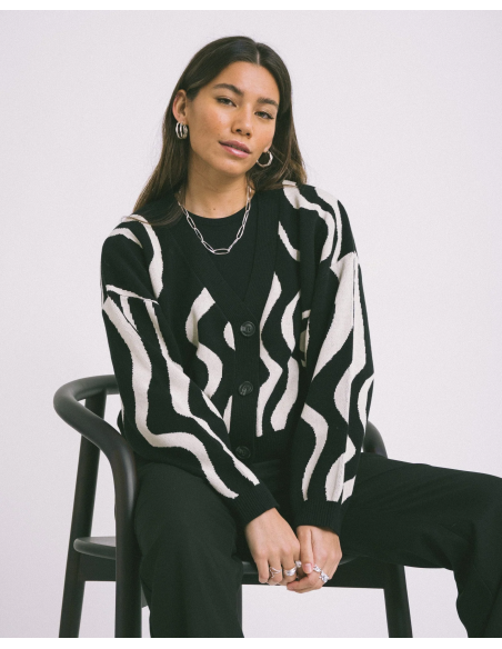 24COLOURS CARDIGAN BLACK WHITE -41209a