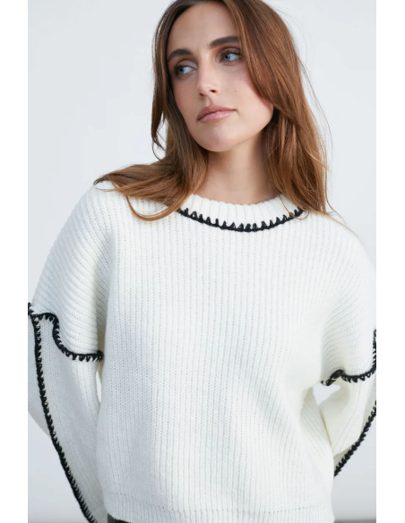 24COLOURS Sweater White/Black detalis - 41185