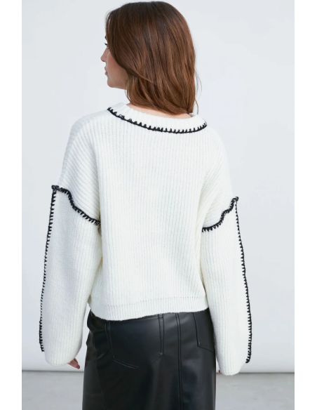 24COLOURS Sweater White/Black detalis - 41185