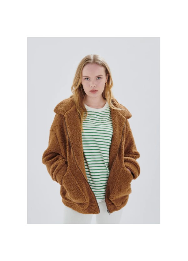 24COLOURS Brown Oversized Teddy Jacket -  90433
