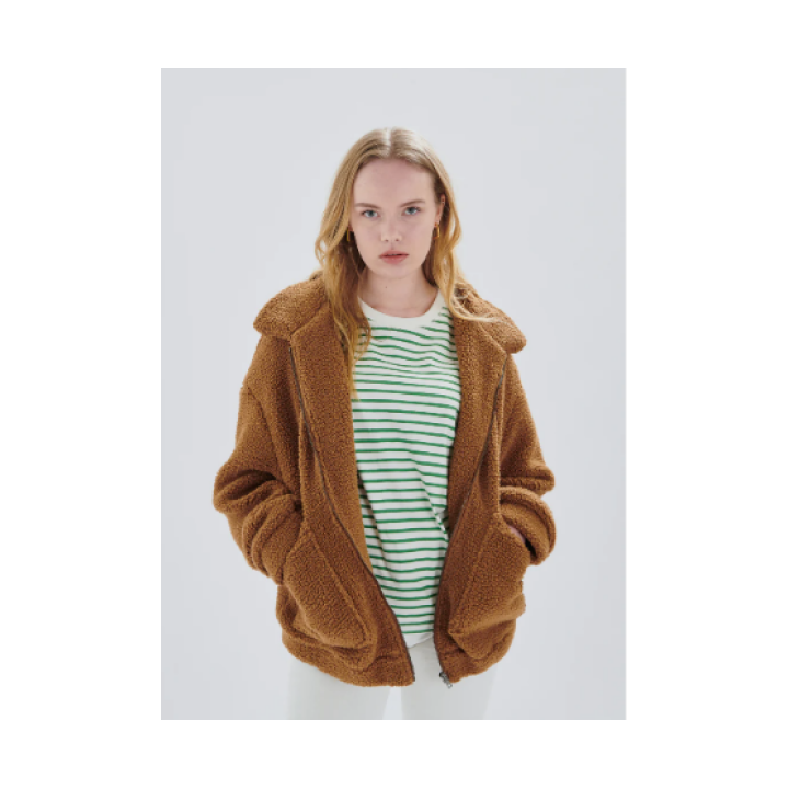 24COLOURS Brown Oversized Teddy Jacket -  90433