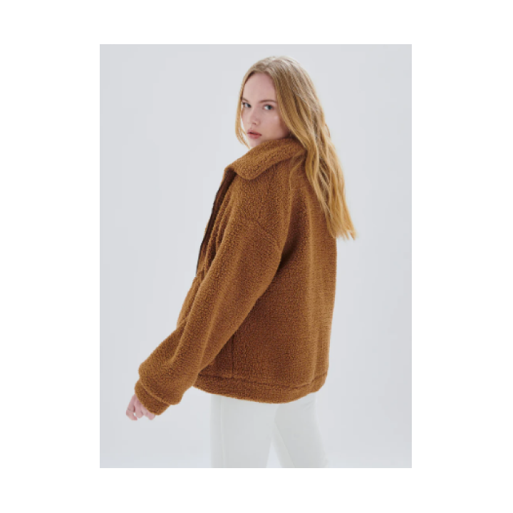 24COLOURS Brown Oversized Teddy Jacket -  90433
