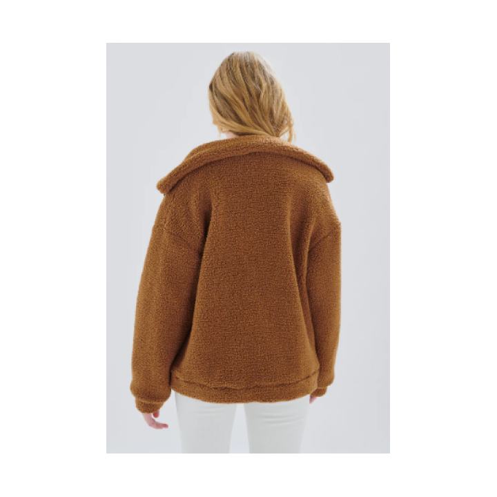 24COLOURS Brown Oversized Teddy Jacket -  90433