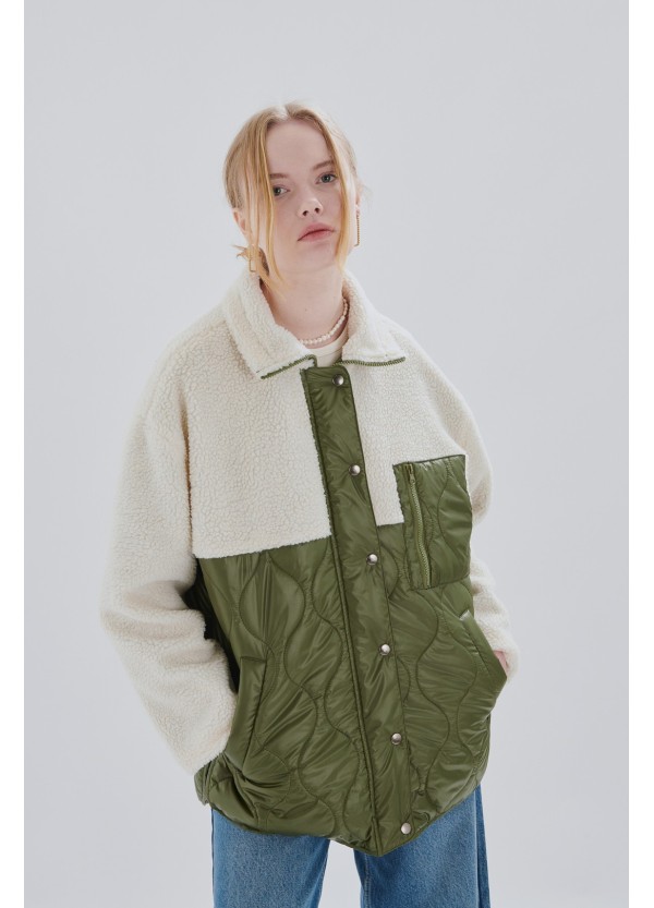 24 COLOURS Jacket Olive With Beige Sleeves -90429