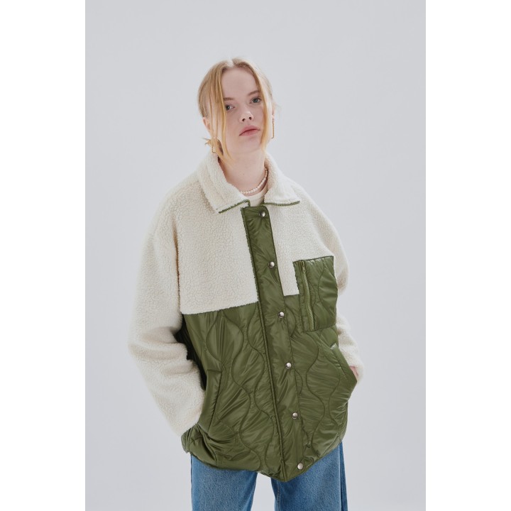 24 COLOURS Jacket Olive With Beige Sleeves -90429