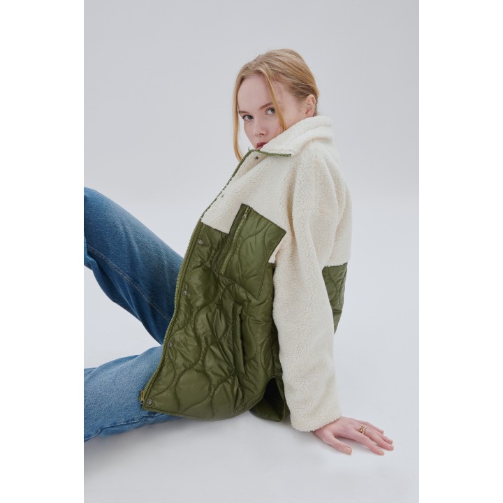 24 COLOURS Jacket Olive With Beige Sleeves -90429