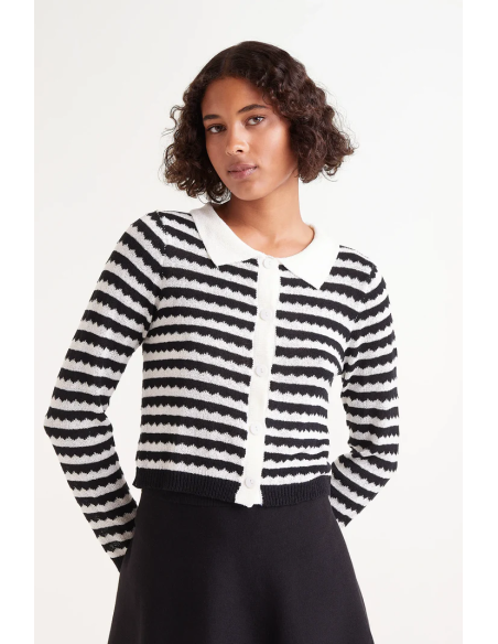 Compania Fantastica Black Striped Polo Neck Cardigan - 51C/10329