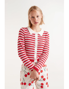 Compania Fantastica Red Striped Polo Neck Cardigan -...