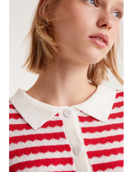 Compania Fantastica Red Striped Polo Neck Cardigan - 51C/10331