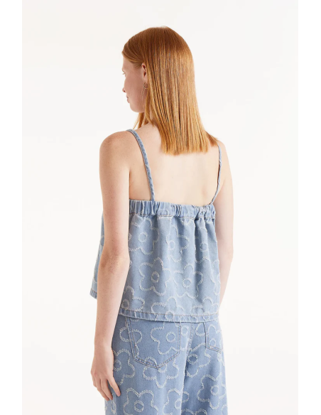 Compania Fantastica Denim top with woven flowers - 51C/11027