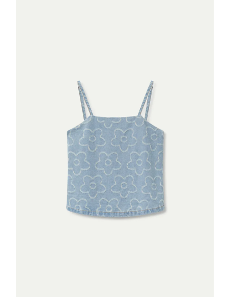 Compania Fantastica Denim top with woven flowers - 51C/11027