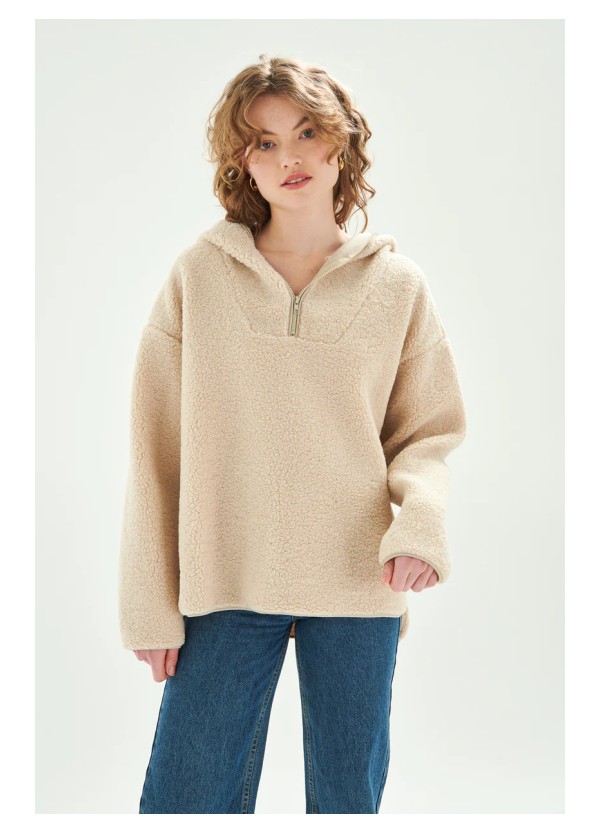 24COLOURS Beige Fleece Hoodie - 50782a
