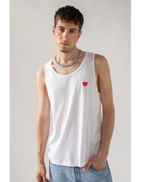Kaotiko Tank Heart White T-shirt - AO143-01-G002