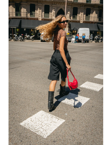 Kaotiko Black Wide Leg Pinzas Bermuda...