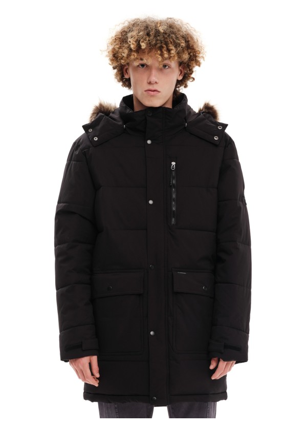 EMERSON ΜΠΟΥΦΑΝ ΜΑΚΡΥ PUFFER ΜΕ ΚΟΥΚΟΥΛΑ BLACK -  232.EM10.68
