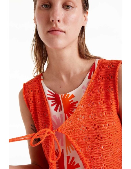 Compania Fantastica Orange crochet bow top - 52C/10259