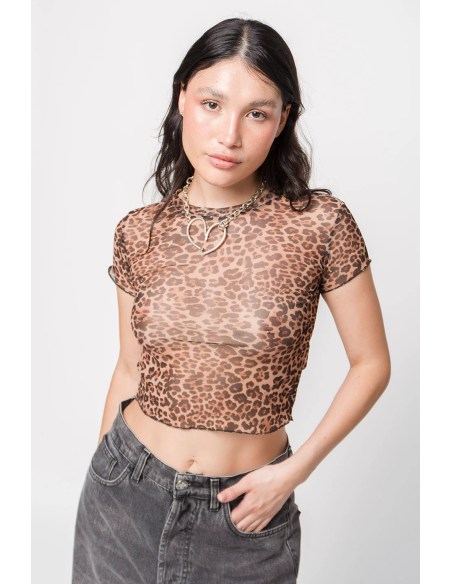 Kaotiko Tulle Leopard T-shirt - AQ029-01-M002