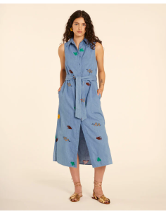 PEPALOVERS DENIM EMBROIDERY SHIRT DRESS -  111336