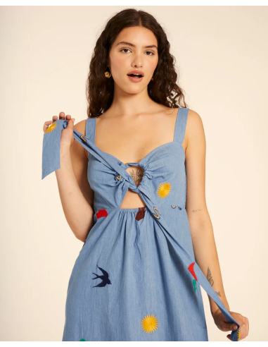 PEPALOVERS KNOTTED EMBROIDERY DENIM...