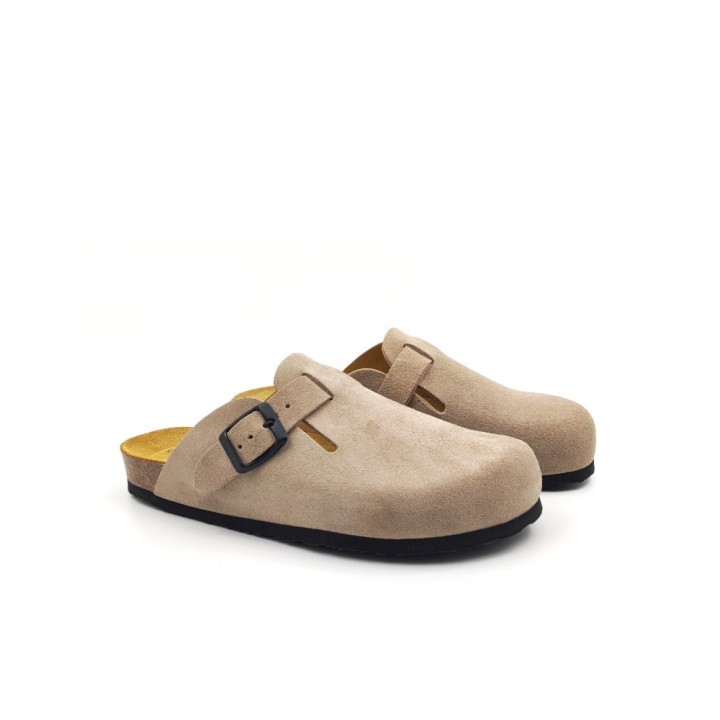 Plakton Eva AFELPADO Piedra 304 Suede Clogs - 181539-piedra