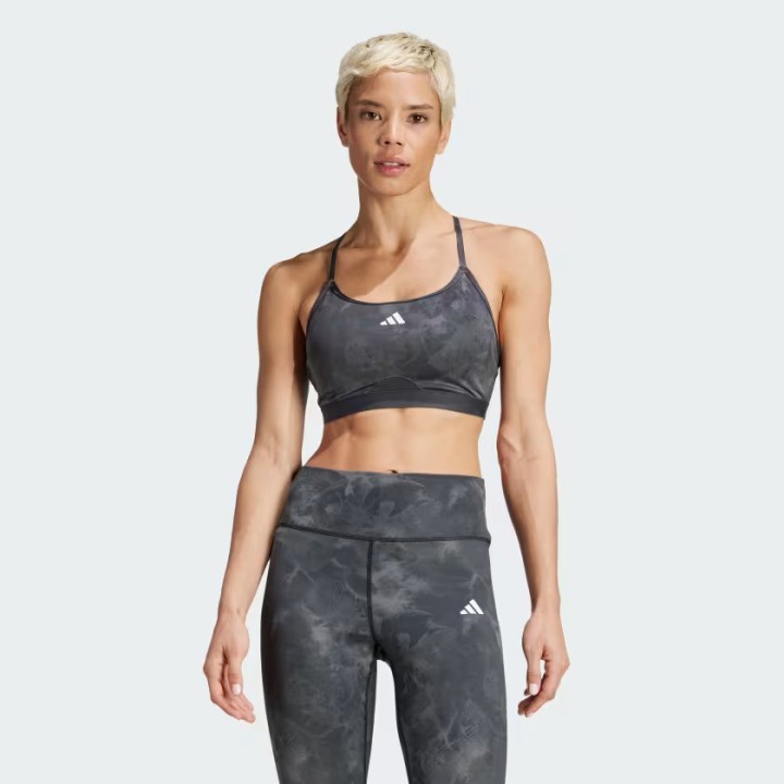adidas AEROREACT TRAINING ESSENTIALS LIGHT SUPPORT TIE-DYE FLOWER-PRINT BRA - IN4304