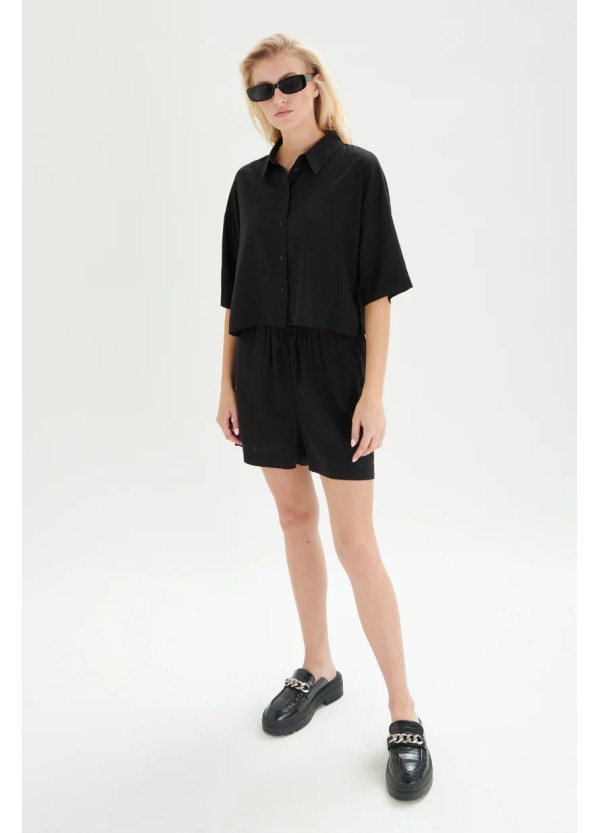 24COLOURS Black Linen Shorts  - 60819b
