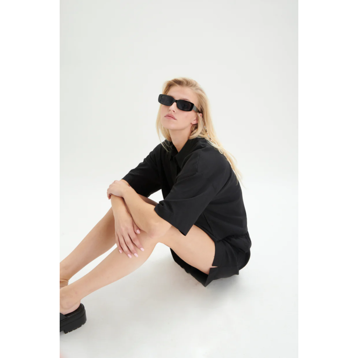 24COLOURS Black Linen Shorts  - 60819b