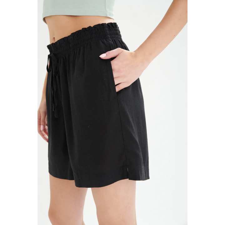 24COLOURS Black Linen Shorts  - 60819b