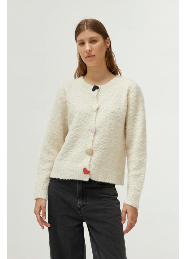 Compania Fantastica Off-White with Big Hearts Detail Cardigan - 44C/10368