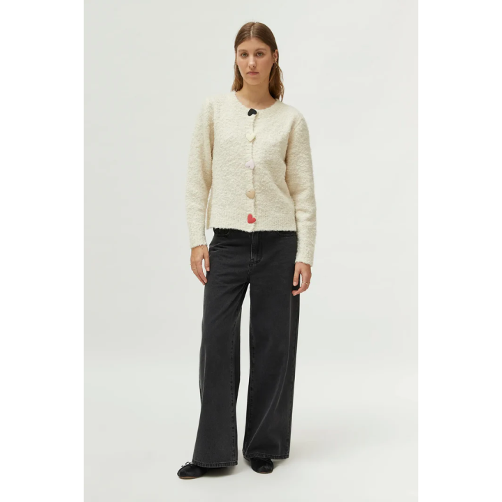 Compania Fantastica Off-White with Big Hearts Detail Cardigan - 44C/10368