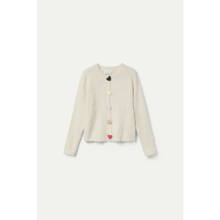 Compania Fantastica Off-White with Big Hearts Detail Cardigan - 44C/10368