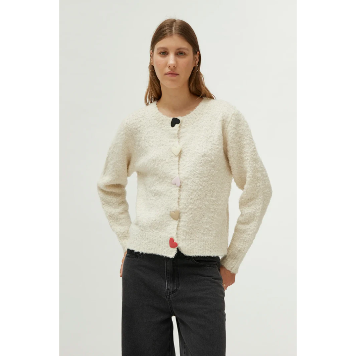 Compania Fantastica Off-White with Big Hearts Detail Cardigan - 44C/10368