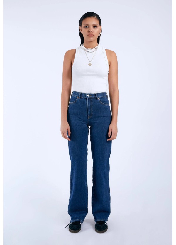 Dr Denim Pants Moxy Straight V41 Vale Dark Plain Denim - 2130106
