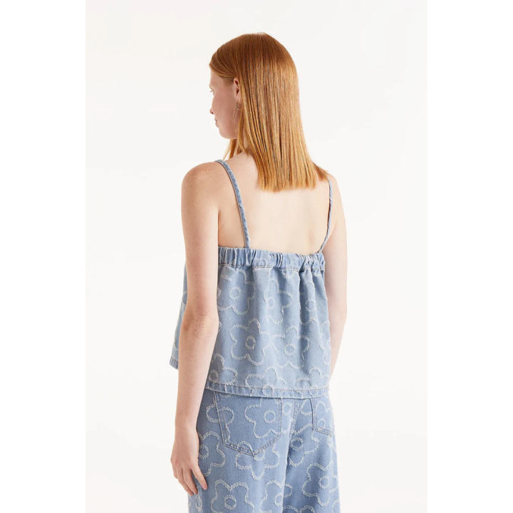 Compania Fantastica Denim Woven Flowers Top - 51C/11027