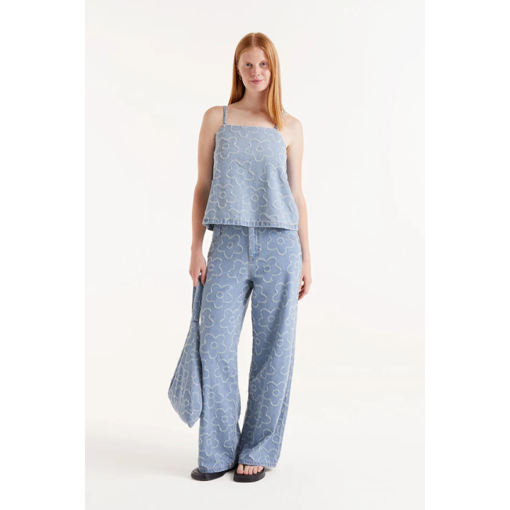 Compania Fantastica Denim Woven Flowers Top - 51C/11027