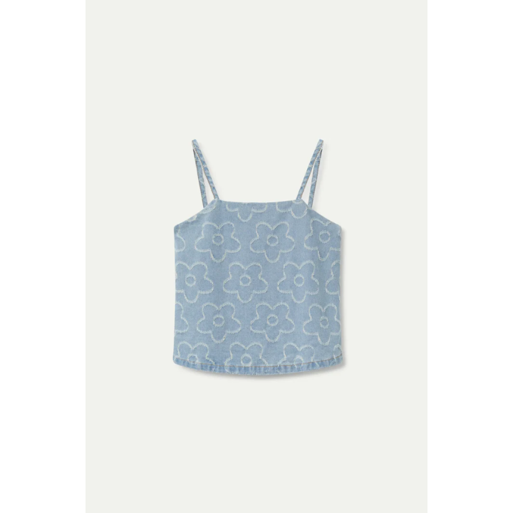 Compania Fantastica Denim Woven Flowers Top - 51C/11027