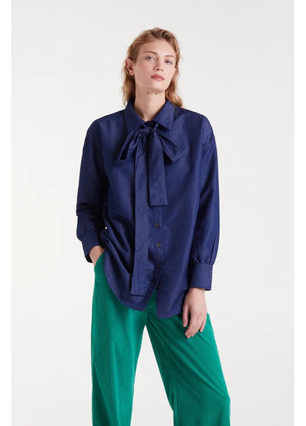 Compania Fantastica shirt Blue chambray lace-up - 53C/40002