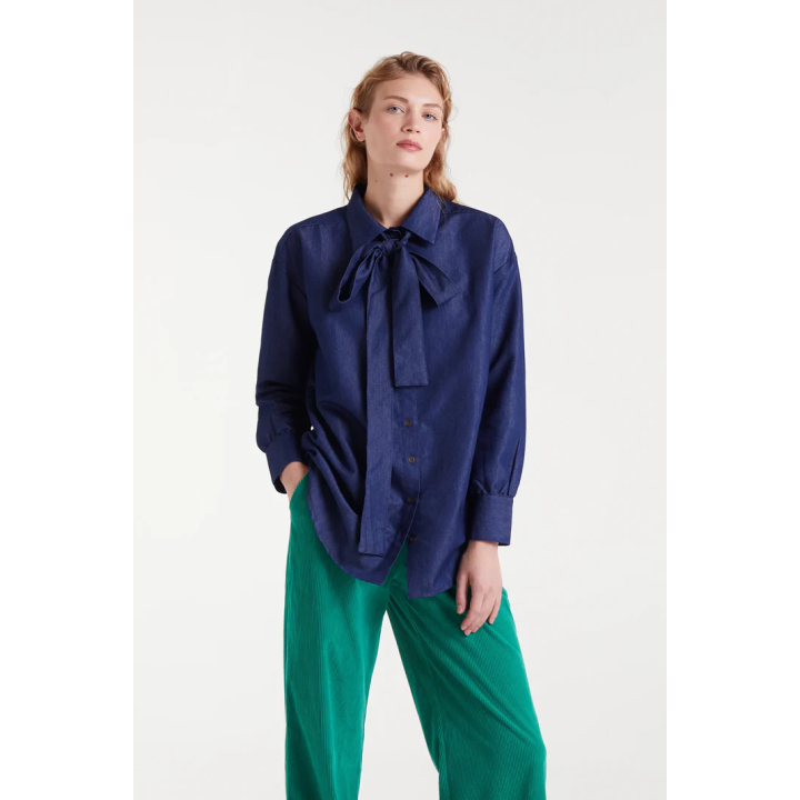Compania Fantastica shirt Blue chambray lace-up - 53C/40002