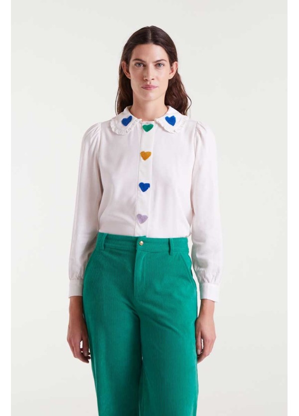 Compania Fantastica shirt White with heart embroidery - 53C/41030