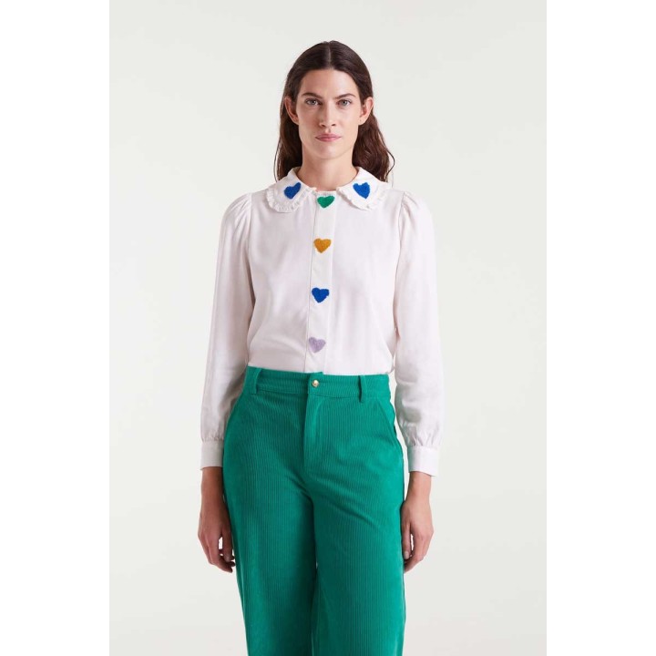 Compania Fantastica shirt White with heart embroidery - 53C/41030