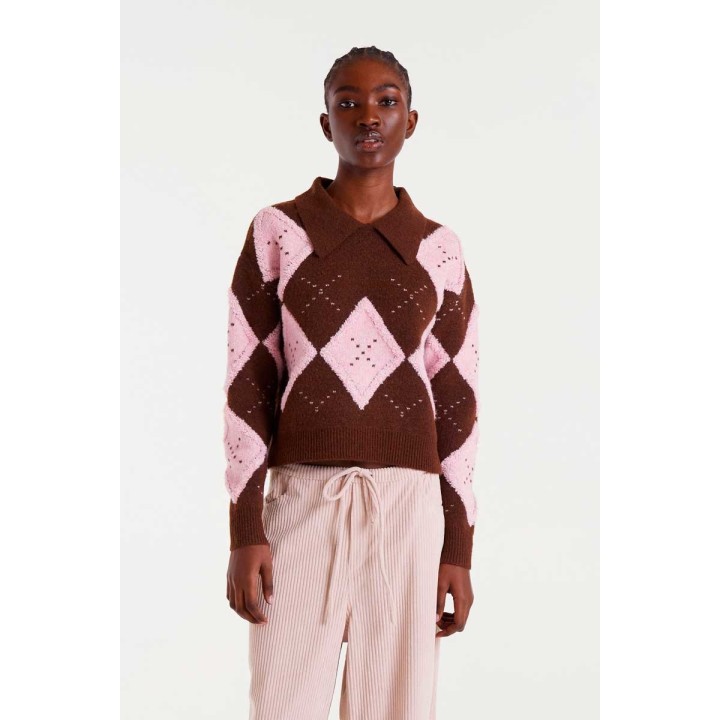 Compania Fantastica sweater Pink and brown diamond-stitch jacquard - 54C/10152