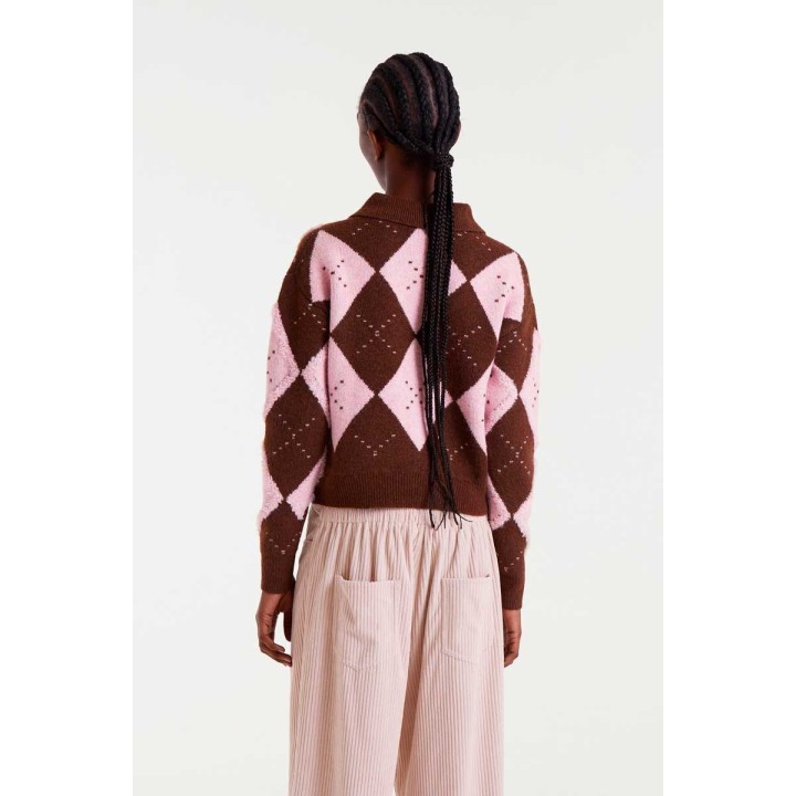 Compania Fantastica sweater Pink and brown diamond-stitch jacquard - 54C/10152