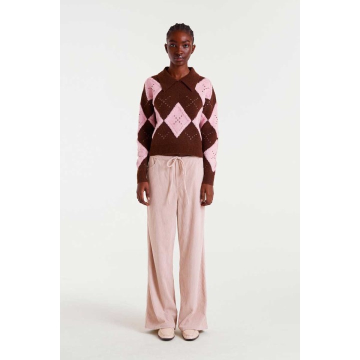 Compania Fantastica sweater Pink and brown diamond-stitch jacquard - 54C/10152